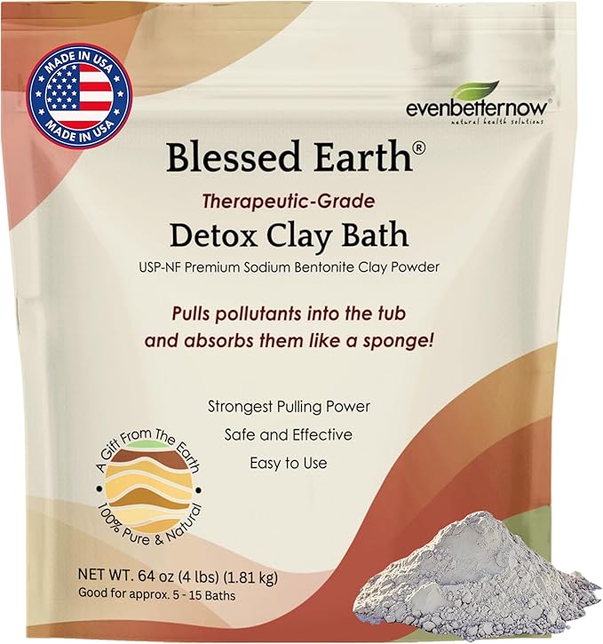 Blessed Earth Detox Clay Bath, 100% Pure Sodium Bentonite Therapeutic Grade – Cleansing and Purifying, by Evenbetternow LLC, 4 lb (64 oz)