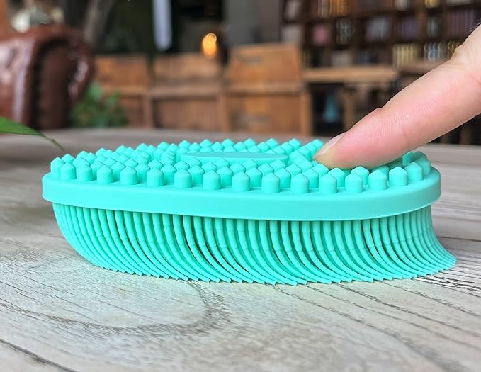 Premium Sensory Brush for Kids or Autism,Soft Silicone Body Scrubber,2 in 1 Sensory Room Occupational Therapy Sensory Brushes,Silicone Loofah,Pet Shower Brush Bath Brush Shampoo Brush(Big Oval-Teal)