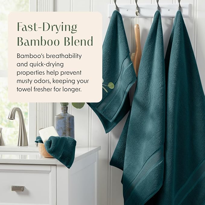 Springtree Home Luxury Viscose from Bamboo Bath Towel Set of 4 | 35% Viscose from Bamboo - 65% Cotton | Absorbent Quick-Dry Towels for Bathroom | Oeko-TEX Standard 100 Cotton | Deep Teal