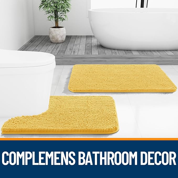 OLANLY Bathroom Rugs 70x24, Extra Soft Absorbent Chenille Bath Rugs, Rubber Backing Quick Dry, Machine Washable Bath Mats for Bathroom Floor, Tub and Shower, Home Decor Accessories, Yellow