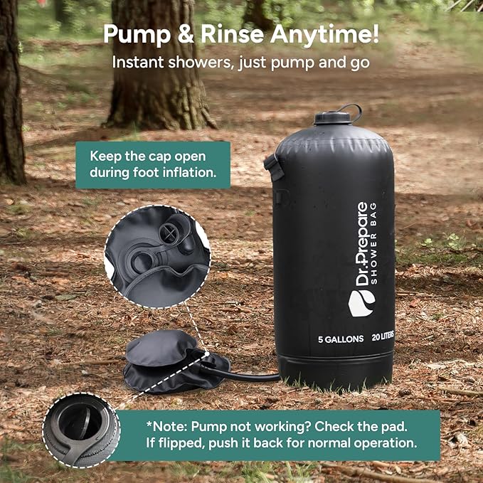 DR.PREPARE Portable Shower for Camping, 4/5 Gallons Camping Shower Bag, Portable Outdoor Shower with Pump for Hiking, Climbing, Pet Cleaning, Car Washing, Beach & Emergency