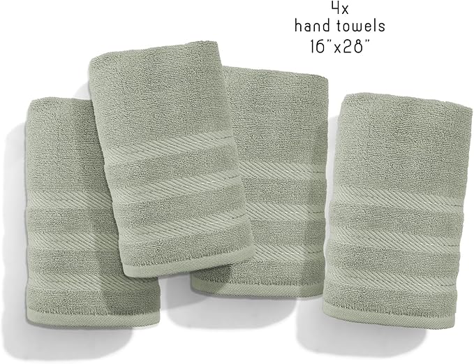 Hearth & Harbor Luxury Hand Towels - 100% Ring Spun Cotton Hand Towels for Bathroom, Shower, Spa, Soft & Absorbent Towels, 4 Piece Set, Sage Green