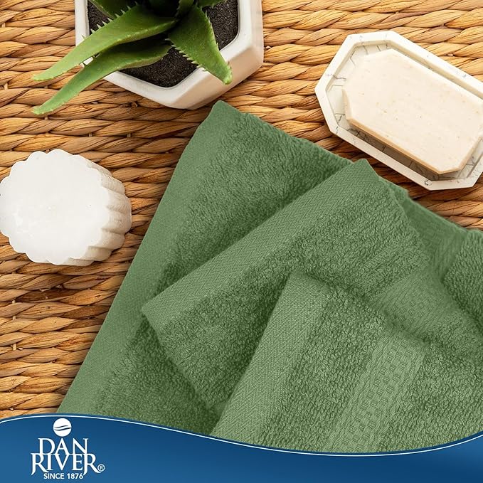DAN RIVER 100% Ring Spun Cotton 3-Piece Towel Set, Sage-Green, Bath Towel, Hand Towel and Washcloths, 550 GSM - Soft, Absorbent Quick Dry Cotton Towels for Bathroom, Spa, and Gym