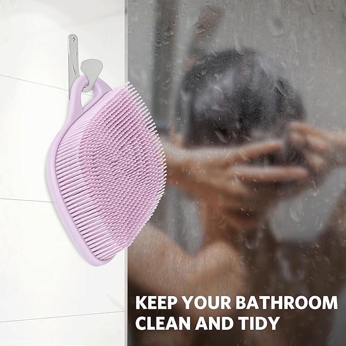 Sndyi Silicone Body Scrubber, Gentle Exfoliating Body Scrubber for Sensitive Skin, Leaf Shaped Shower Scrubber for Body with Lathering Bristles, Silicone Loofah Body Brush for Showering, Purple