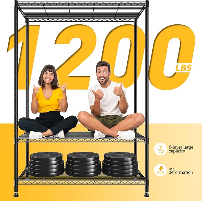 REIBII 75''H Storage Shelves Metal Shelving Unit, 6 Tier Wire Shelving for Pantry Shelves Adjustable 1200LBS Garage Shelving Heavy Duty Storage Rack for Kitchen Garage, 35.4''W*75''H*15.7" D