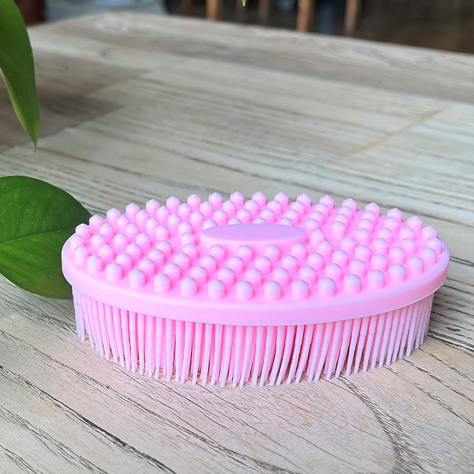 Premium Sensory Brush for Kids or Autism,Soft Silicone Body Scrubber,2 in 1 Sensory Room Occupational Therapy Sensory Brushes,Silicone Loofah,Pets Shower Brush Bath Brush Shampoo Brush(Oval-hot Pink)