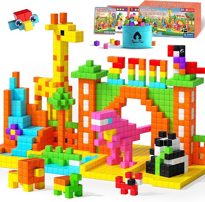 65 PCS Magnetic Blocks Set, 1" Magnet Building Blocks with Toy Eyes and Storage Bag for Kids Gifts, STEM Educational Preschool Sensory Toys for Toddlers Boys Girls Ages 3 4 5 6 7 8 + (Bright Color)