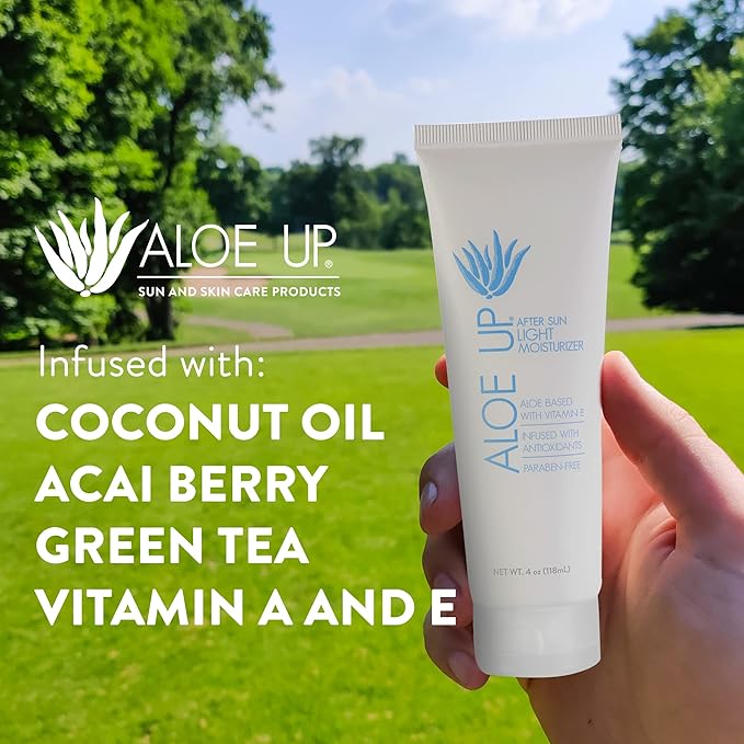 ALOE UP Spa Collection After Sun Light Moisturizer - Organic Hydrating After Sun Lotion With Aloe Vera Gel and Vitamin E - Reef Friendly - Mineral Oil Free - Peach-Apricot Fragrance - 4 Oz