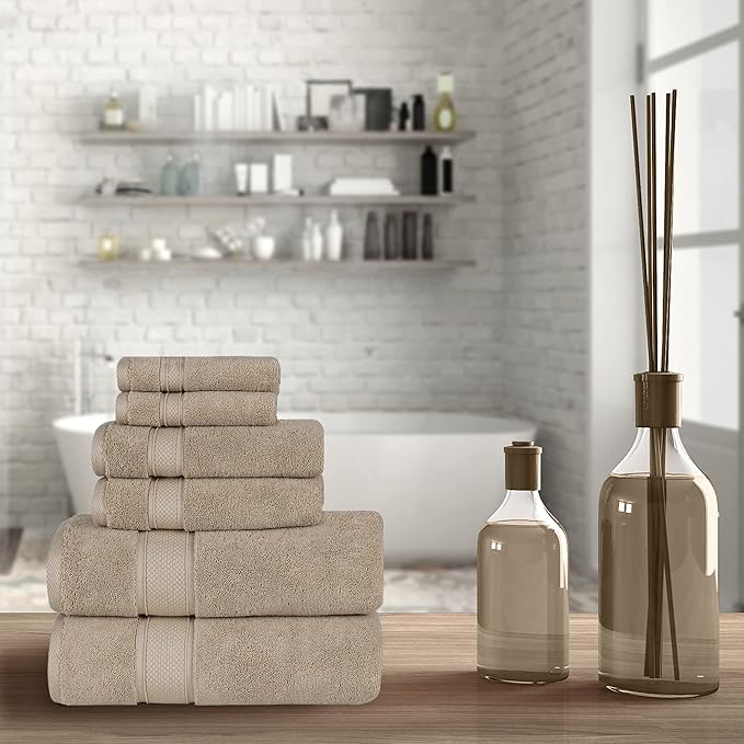NOVA Luxury Linen - Hotel Quality Turkish Towel Set for Bathroom (6 Pcs Towel Set, Warmsand Beige)