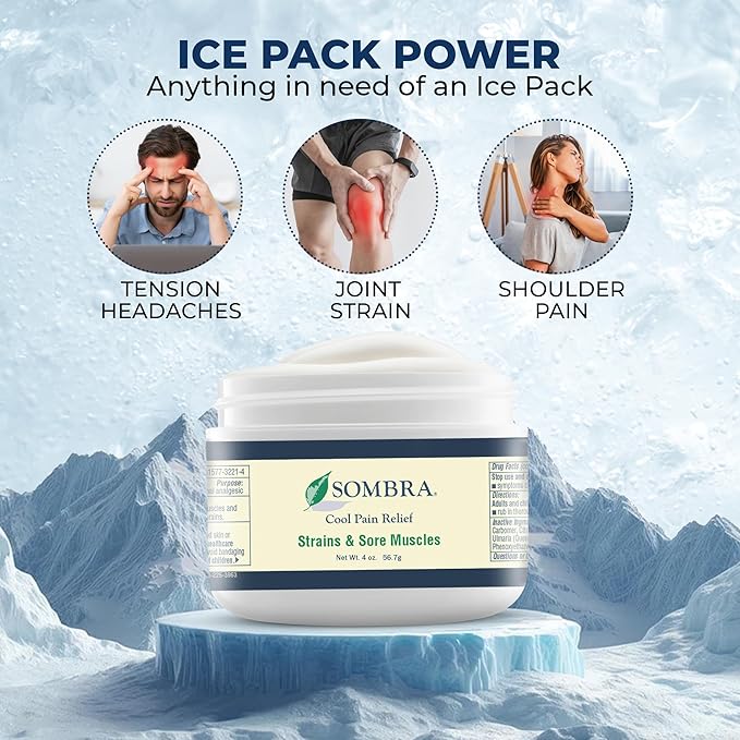 Sombra Original Cool Therapy Gel Cold Pain Relief for Swelling, Growing Pains, Soreness, Post-Workout, Vegan Formula Free of Artificial Fragrances, Dyes, NSAID, Wax, Petroleum, Alcohol - 4oz Jar