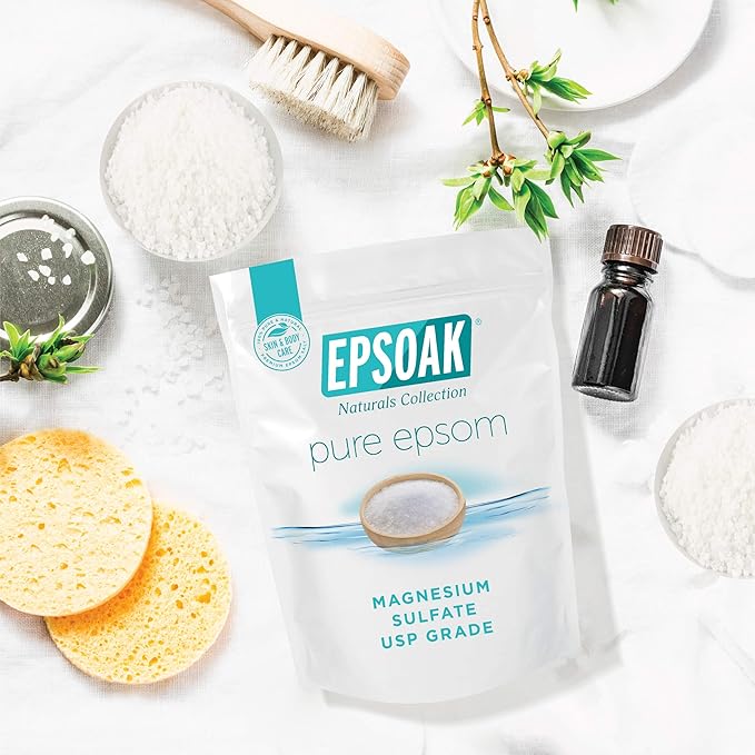 Epsoak Epsom Salt – 10 lb (Two 5 lb Resealable Bags), Magnesium Sulfate USP, Unscented, Made in USA, Perfect for Bath, Spa, and Soaking