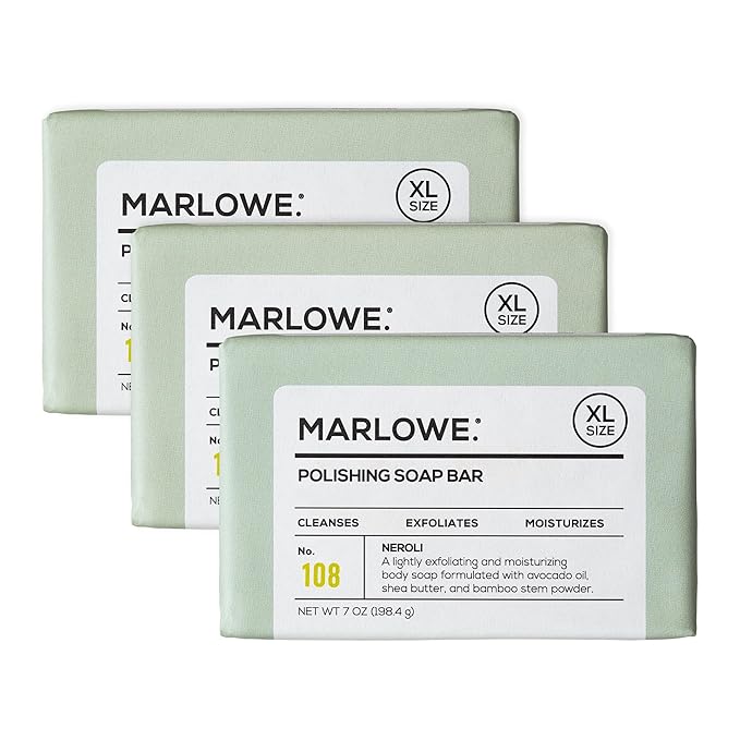 MARLOWE. No. 108 Lightly Exfoliating Soap Bar, 7oz (3 Bars) Polishing, Moisturizing & Cleansing Bar Soap for Men, Made with Natural Ingredients
