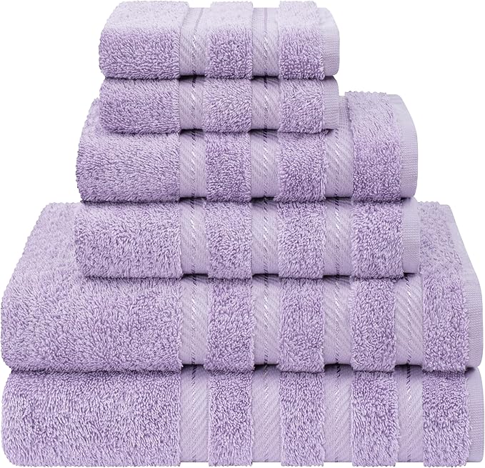 American Soft Linen Luxury 6 Piece Towel Set, 2 Bath Towels 2 Hand Towel 2 Washcloths, 600 GSM 100% Cotton Turkish Towels for Bathroom, Lilac Towel Sets
