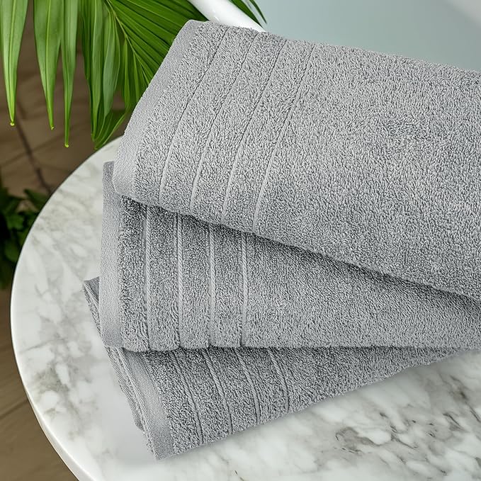 Tens Towels Pack of 4 Extra Large Bath Towels 30 x 60 Inches, 100% Cotton, Larger & Lighter Weight, Quicker to Dry, Super Soft and Absorbent, Perfect for Bathroom, Cool Grey