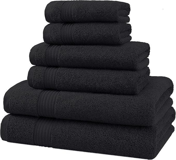 American Veteran Towel, 6 Piece Towel Set for Bathroom, 100% Cotton Turkish Bathroom Towels, 2 Bath Towels 2 Hand Towels 2 Washcloths, Black