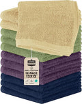 Utopia Towels 12 Pack Cotton Washcloths Set, 100% Ring Spun Cotton, Premium Flannel Face Cloths, Highly Absorbent and Soft Feel Fingertip Towels, Beige, Plum, Sage Green, Navy
