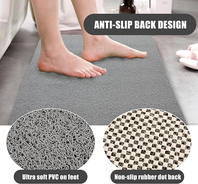 HOMBYS 58 x 44 Extra Large Shower Mat for Shower Stall Tub, Non Slip Bath Mat Bathroom Accessories, PVC Loofah Mats for Shower and Bathroom, Quick Drying, (Grey, 58"x44")