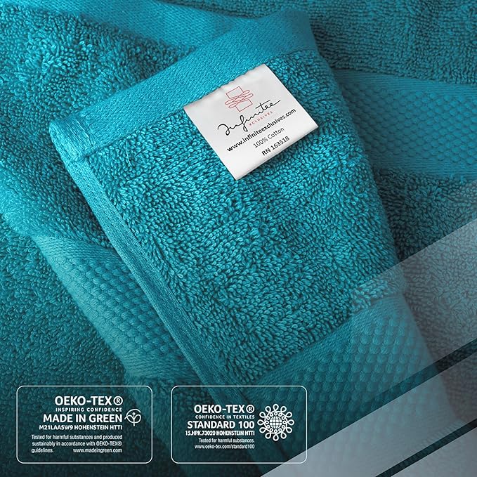 Infinitee Xclusives Luxury 100% Cotton Towel Set – 8 Piece Bathroom Towel Set (2 Bath Towels, 2 Hand Towels, 4 Washcloths) – Soft & Absorbent Towels for Bathroom (Serene Teal)