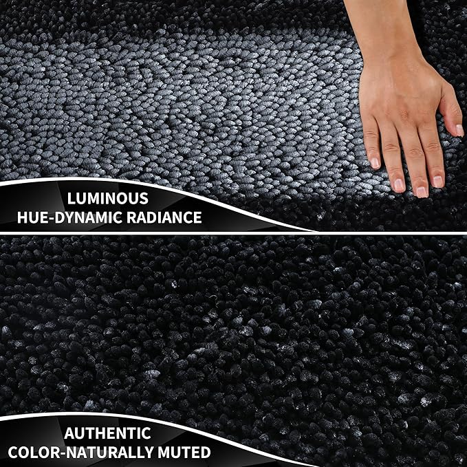 Yimobra Long Bathroom Rugs Runner 70x24 Inch, Extra Thick Soft Absorbent Chenille Bath Mat, Non Slip Machine Washable, Quick Dry Bath Rugs for Bathroom Floor, Tub and Shower, Black