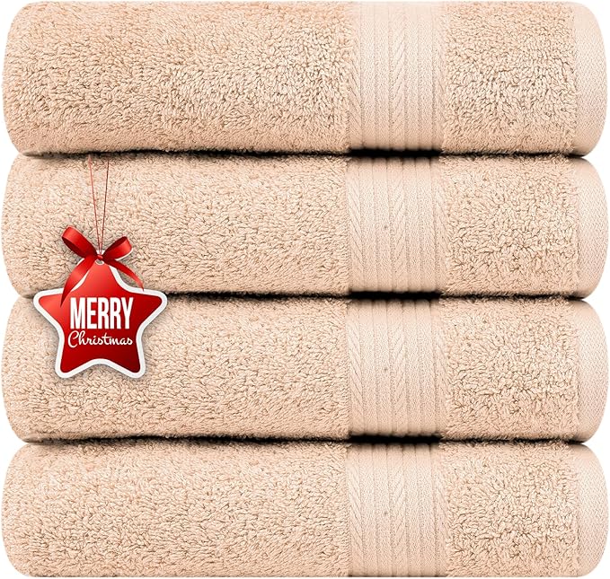 Ample Decor Hand Towel 18 X 28 Inch Pack of 4, 600 GSM, 100% Cotton, Oeko Tex Certified, Beige