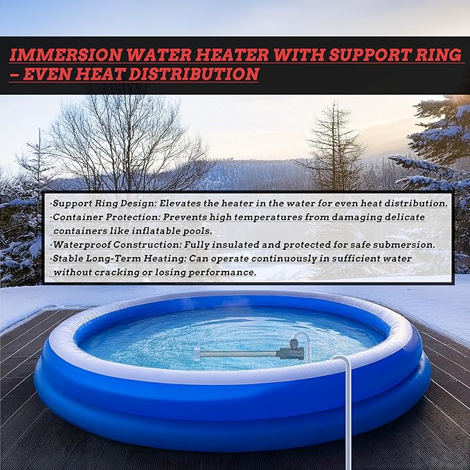 3000W 240V Inflatable Pool Immersion Water Heater with Wifi Timer & Auto Shut Off – Submersible Electric Heater for Above-Ground Pool, Baptismal Pool, Baptistry, Bucket, Bathtub and Hot Tub