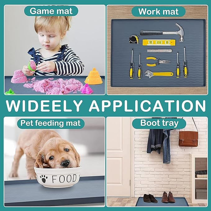 URMONA Waterproof Silicone Under Sink Mat 25'' x 19'' Shelf Liner for Kitchen and Bathroom, Cabinet and Counter Protector, Storage and Organizers, Litter Mat, Pet Cat Puppy Essentials(Light Grey)