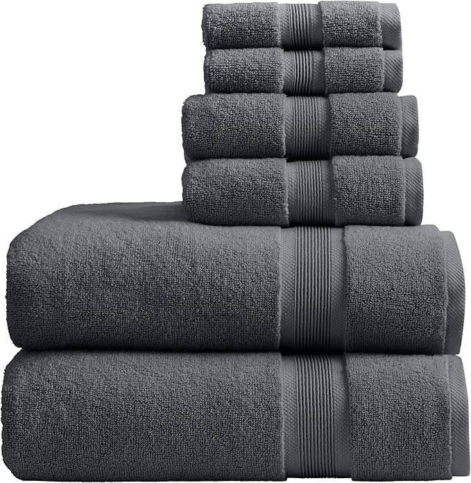 Springtree Home Luxury Viscose from Bamboo Bath Towel Set 6 Piece Set | 35% Viscose from Bamboo - 65% Cotton | Absorbent Quick-Dry Towels for Bathroom | Oeko-TEX Standard 100 Cotton | Iron Grey