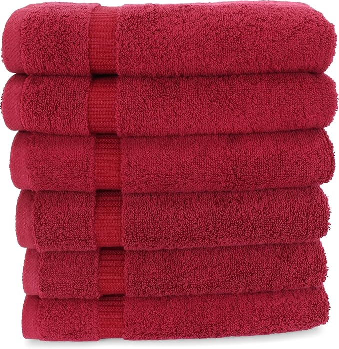 SALBAKOS 100% Turkish Cotton Hand Towel Set of 6 16x30 inch | Heirloom Quality | Hotel & Spa Collection | Ultra Soft, Super Absorbent, Long Lasting Hand Towels | Made in Turkey (Wine, 6 Hand Towels)