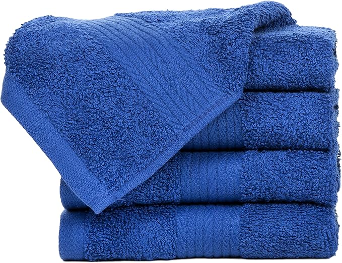 Ample Decor Washcloths Set of 5 12 X 12 Inch 100% Cotton 600 GSM, Soft Absorbent and Reusable Fingertip Towels, Ideal for Bathroom, Powder Room - Navy Blue