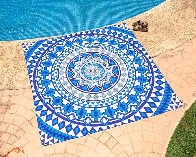 Elite Trend Microfiber Beach Towel for Adults with Bag - XXL 72x72 inch Lightweight Sand Free Quick Dry Towel for Travel, Swimming, Yoga, Camping (Blue Beauty)