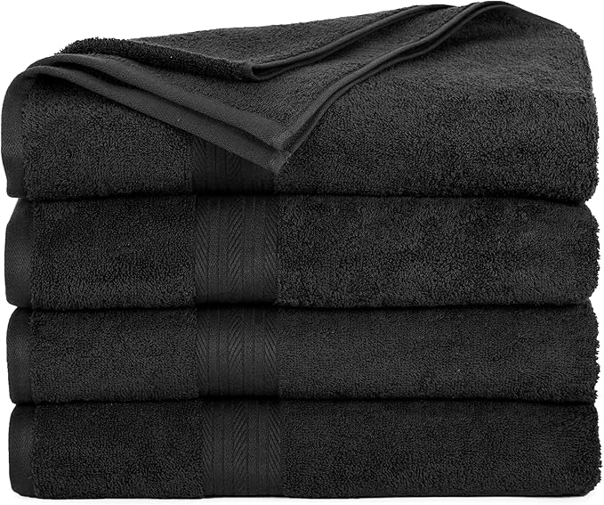 Ample Decor Bath Towels for Bathroom 30 X 54 Inch Soft and Absorbent 100% Cotton 600 GSM- 4pcs Black