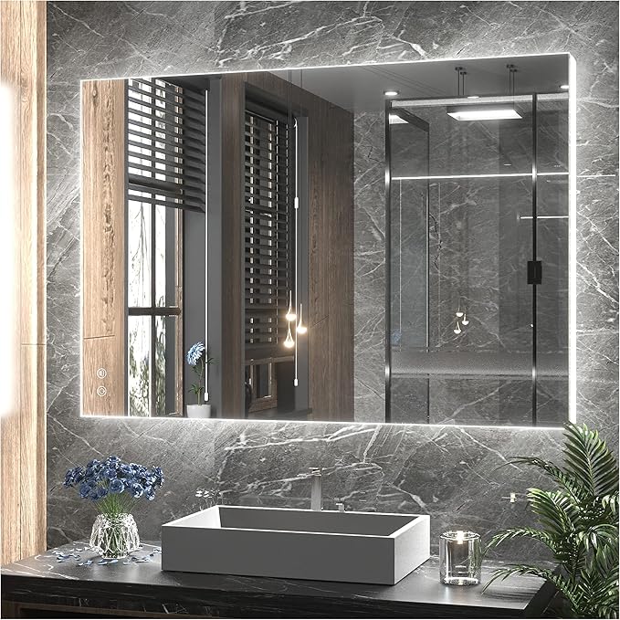 TETOTE 36 x 28 LED Backlit Bathroom Vanity Mirror with Light,3Color White/Warm/Natural,Anti-Fog Lighted Mirror,Dimmable,Wall Mounted