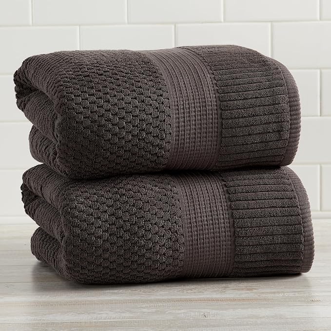 NY Loft 100% Cotton 2 Pack Bath Sheet Towel Set | Absorbent Quick-Dry Oversize Bath Towels | Textured and Durable Cotton | Dark Grey