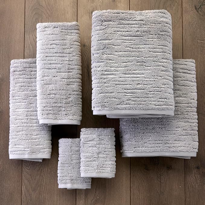 SKL Home CloudSoft Cotton Luxury 6 Pc Towel Set for Bath & Gift, Gray