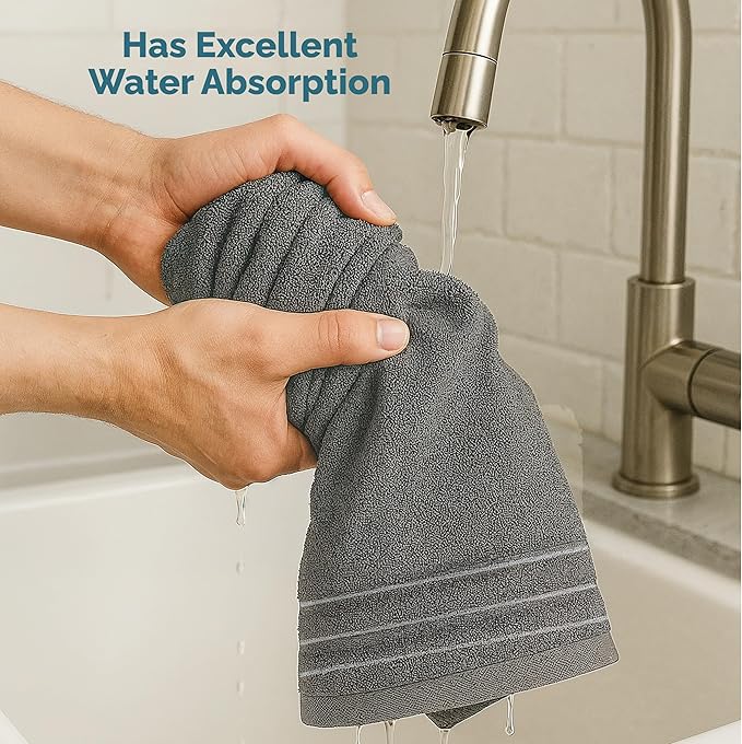 Casa Platino 100% Mercerized Cotton Hand Towels for Bathroom (16"x28") - Spa & Hotel Quality - Ring Spun - Quick Dry, Soft & Absorbent Bath Hand Towel Set of 4 - Pet Friendly, Pre Shrunk - Cool Grey