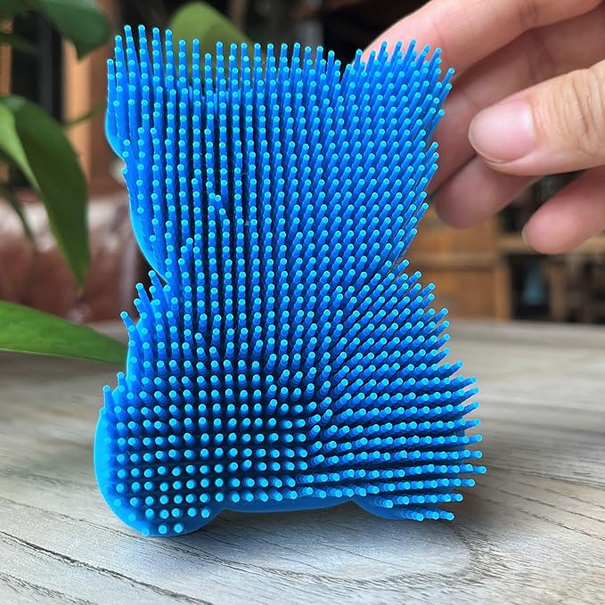 Premium Sensory Brush for Kids or Autism,Soft Silicone Body Scrubber,2 in 1 Sensory Room Occupational Therapy Sensory Brushes,Silicone Loofah,Pets Shower Brush Bath Brush Shampoo Brush(bear-navy blue)