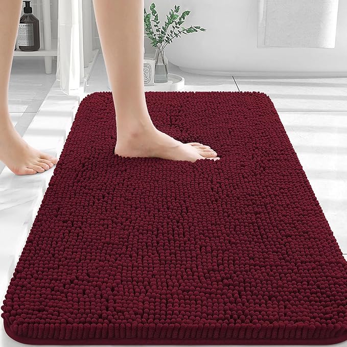 OLANLY Bathroom Rugs 36x24, Extra Soft Absorbent Chenille Bath Rugs, Rubber Backing Quick Dry, Machine Washable Bath Mats for Bathroom Floor, Tub and Shower, Home Decor Accessories, Burgundy