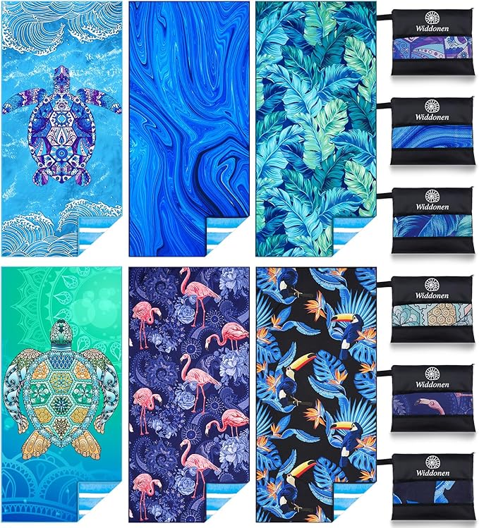6 Pack Microfiber Lightweight Beach Towel Sand Free Quick Dry Absorbent Thin Compact Towels for Swimming Pool Camping Beach Accessories Large Easy Pack Travel Things for Vacation Essentials Gift