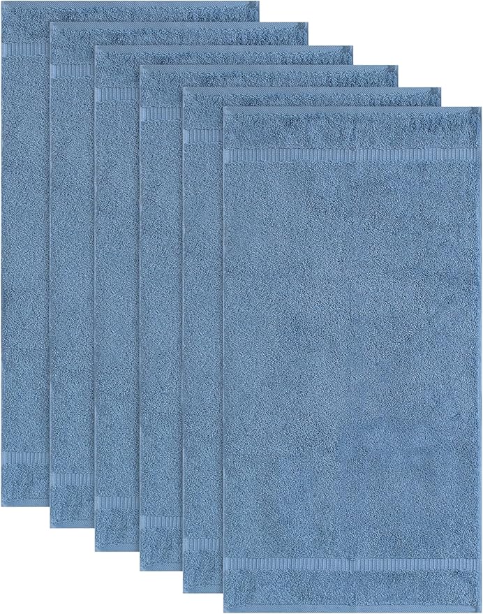 SALBAKOS 100% Turkish Cotton Hand Towel Set of 6 16x30 inch | Heirloom Quality | Hotel & Spa Collection | Ultra Soft, Super Absorbent, Long Lasting Hand Towels | Made in Turkey (Blue, 6 Hand Towels)