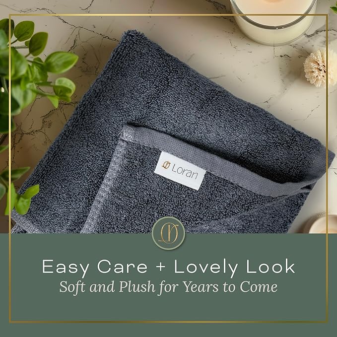 Charcoal Grey Extra Large Washcloths Set of 6 Soft Body Cloths 13” x 13” 70% Viscose Derived from Bamboo, 30% Cotton Spa-Like Feel Silky for Skin Cleansing