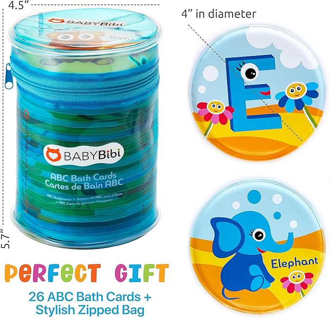 Floating Animals & Alphabet Flash Cards for Bathtub - Preschool Learning Toddler Flash Cards - Educational Bath Toys for 18 Months+ (Set of 26)