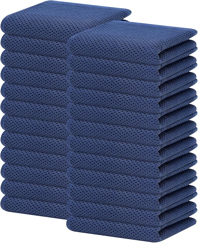 Homaxy 100% Cotton Waffle Weave Kitchen Dish Towels, Ultra Soft Absorbent Quick Drying Cleaning Towel, 13 x 28 Inches, 24-Pack, Navy Blue