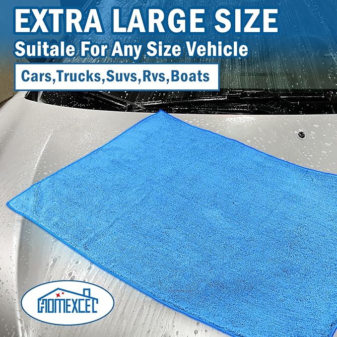 HOMEXCEL Professional Large Microfiber Car Drying Towels 2 Pack, Lint Free, Scratch Free, Highly Absorbent Drying Towel for Cars, SUVs, RVs, Trucks, and Boats,31" x 24",Blue