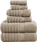 LANE LINEN Bath Towel Set - Soft and Absorbent, Ribbed, 100% Cotton Towels for Bathroom, Hotel, Body & Spa - 2 Bath Towels Large Size, 2 Bathroom Hand Towel and 2 Wash Cloths (6 Piece Set) - Taupe