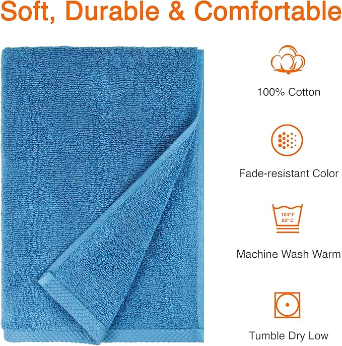 Amazon Basics 2 Piece Quick-Dry Oversize Bath Towel, 100% Cotton, Lake Blue, 54" x 30"