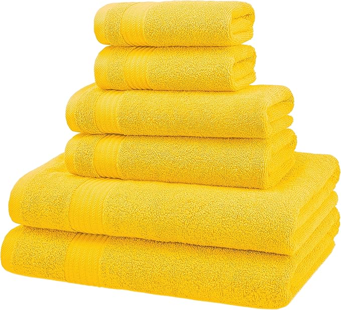 American Veteran Towel, 6 Piece Towel Set for Bathroom, 100% Cotton Turkish Bathroom Towels, 2 Bath Towels 2 Hand Towels 2 Washcloths, Yellow