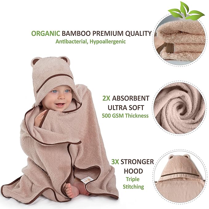 Premium Baby Bath Towel - Rayon Made from Bamboo Hooded Baby Towels - Newborn Baby Towel with Hood - Large Hooded Towel for Newborn Infant Boy Girl (Beige)
