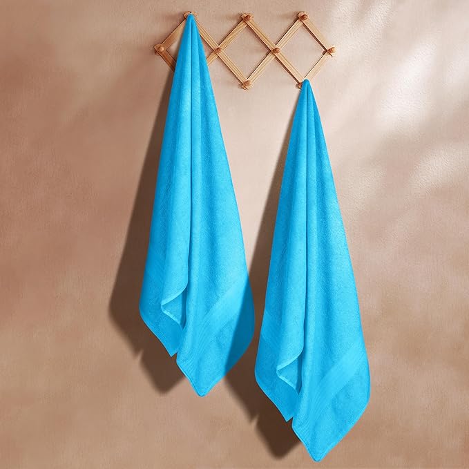 GLAMBURG Premium Cotton Oversized 2 Pack Bath Sheet 35x70-100% Pure Cotton - Ideal for Everyday use - Ultra Soft & Highly Absorbent - Machine Washable - Turquoise Blue