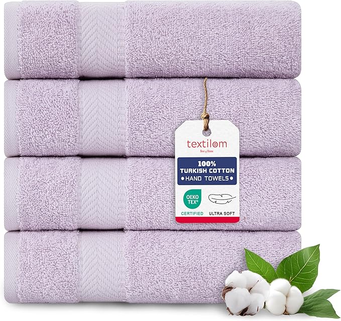 TEXTILOM Turkish Hand Towels for Bathroom – Hotel and Spa Quality & Soft & Absorbent & Quick Dry Bathroom Hand Towels – 100% Cotton Turkish Hand Towel Set of 4 (16 x 28 inches) - Lilac