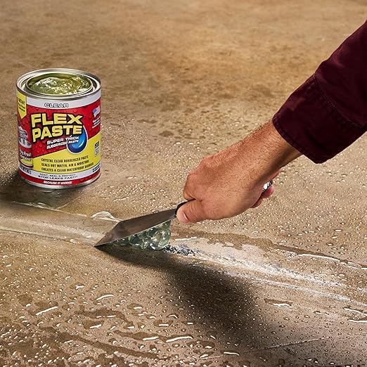 Flex Paste, Waterproof Paintable Putty, Spackle Sealant, Fill Gaps Cracks Holes - Block Out Water and Air - UV Resistant - Walls, Drywall, EPDM, Concrete, Roof, RV Repairs, Clear, Quart